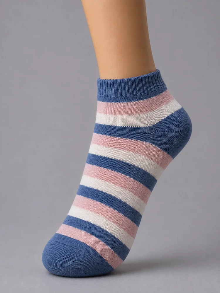 The Varsity Low sock in Blue / Pink / Cream
